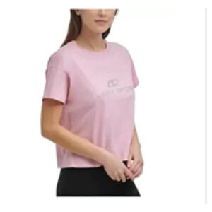 DKNY Glitter Logo Short Sleeve T-Shirt, Small Pink NWT